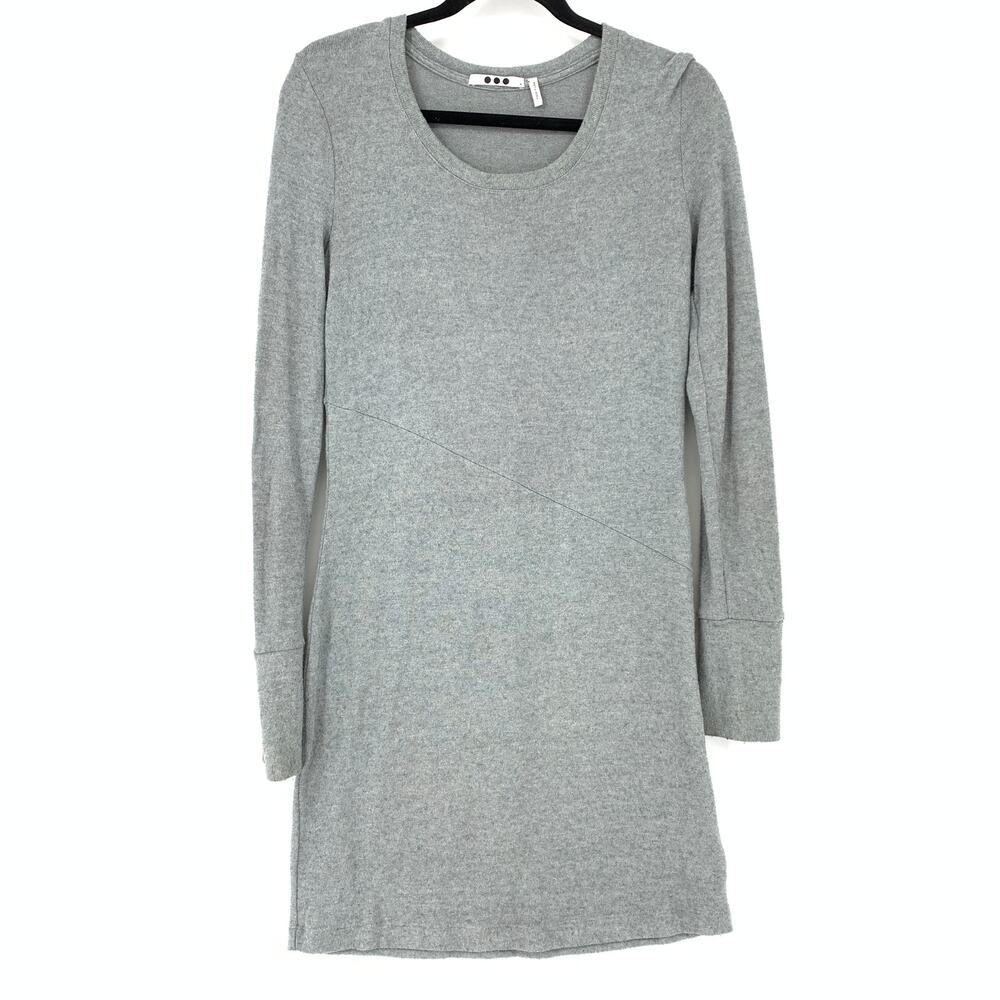 Three Dots Women's Size Medium 3/4 Sleeve Knit Crew-Neck T-Shirt Dress Gray